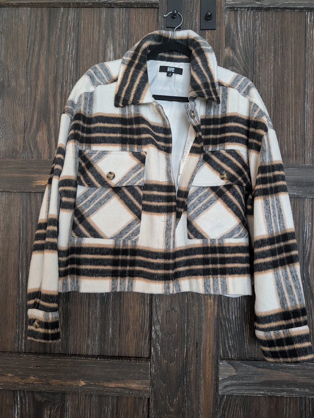 NYC Plaid Shacket Jacket - Black and Cream